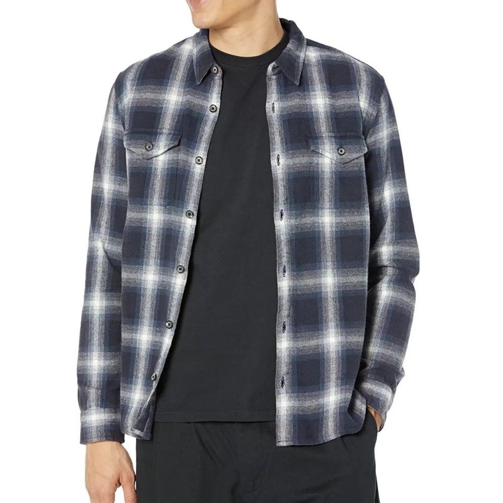 John Varvatos Collection Dale Plaid Flannel Western Shirt Navy Mens M NWT 168
